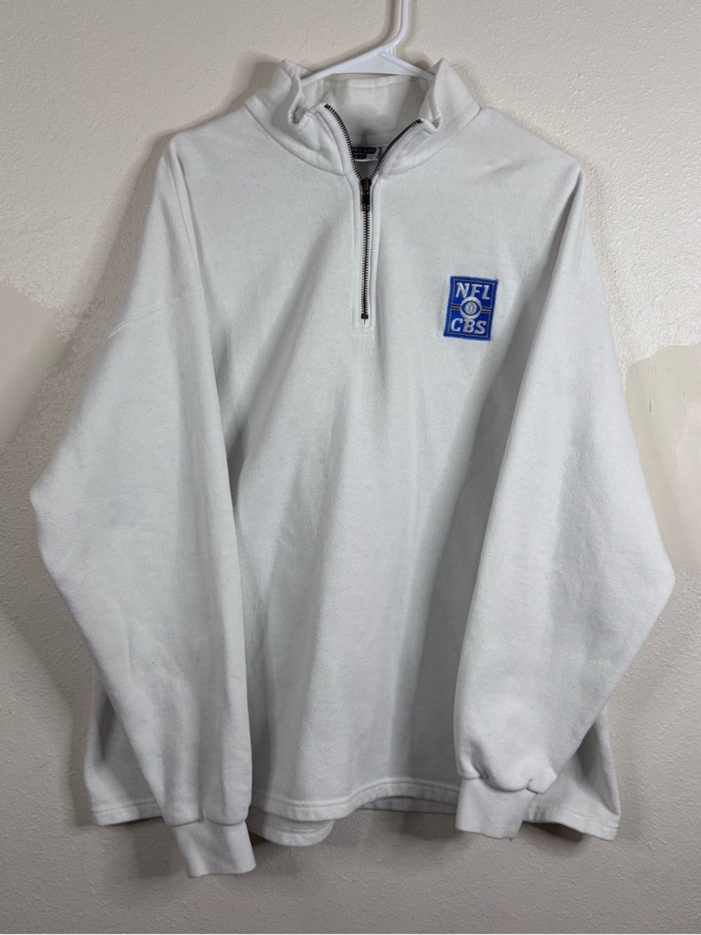 Vintage Lee Heavyweight Sweatshirt White Made In USA Sz XL NFL CBS Embroidery